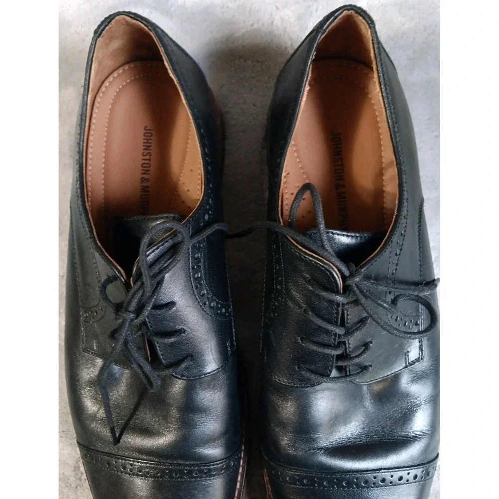Johnston Murphy Mens Dress Shoes‎ Sz 10 Black Leather Cap Toe Oxfords